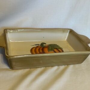 VTG! Hausenware Stoneware Fall Pumpkin Baking Dish With Handles ~13.5"x7"x2.5"